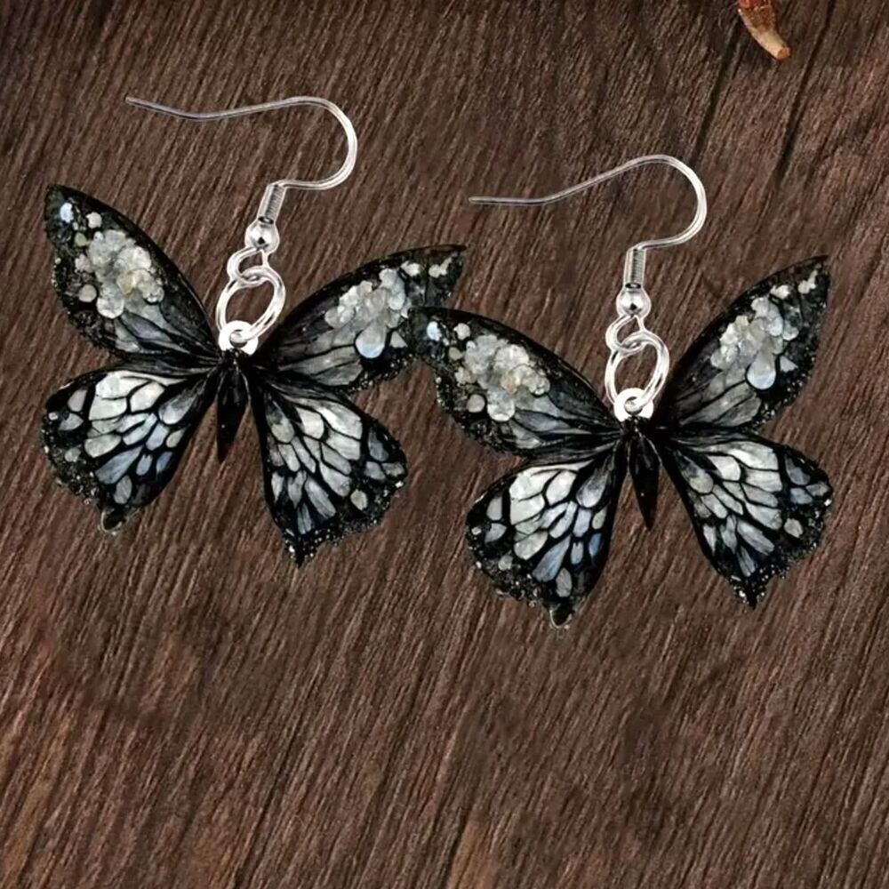 New - Lightweight Grey Dangling Butterfly Earrings